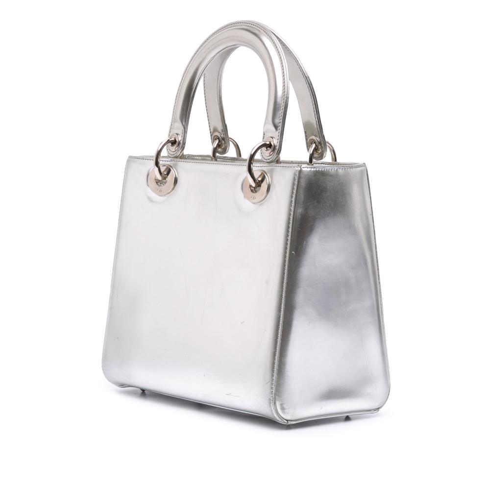 Christian Dior B Dior Silver Patent Leather Leather Medium Metallic Patent Lady Dior Italy