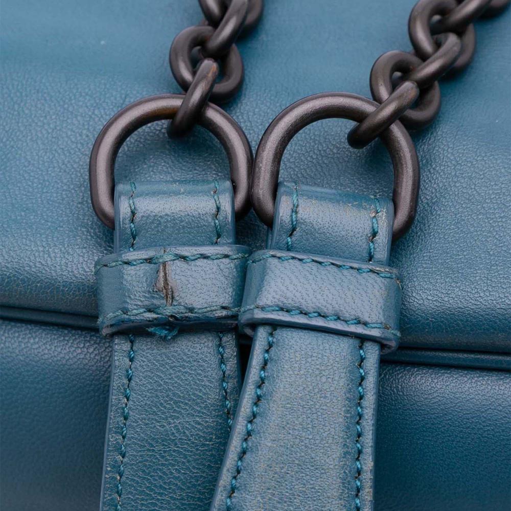 Bottega Veneta B Bottega Veneta Blue Nappa Leather Leather Intrecciato Trimmed Nappa Flap Crossbody Italy