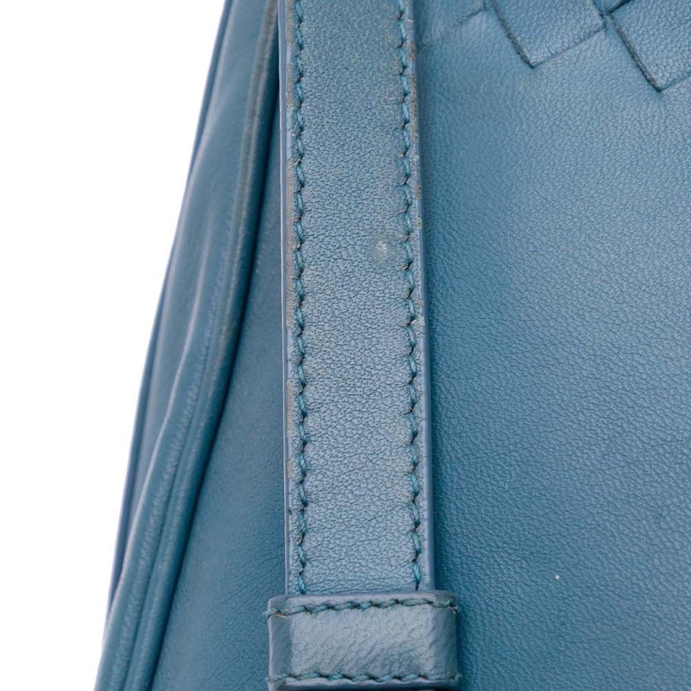 Bottega Veneta B Bottega Veneta Blue Nappa Leather Leather Intrecciato Trimmed Nappa Flap Crossbody Italy