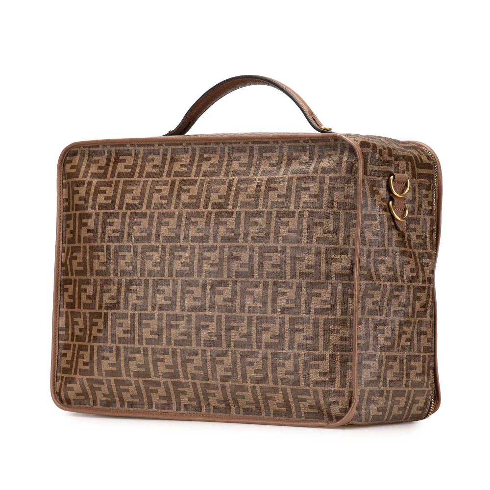 Fendi B Fendi Brown Coated Canvas Fabric Zucca Karligraphy Travel Bag Italy