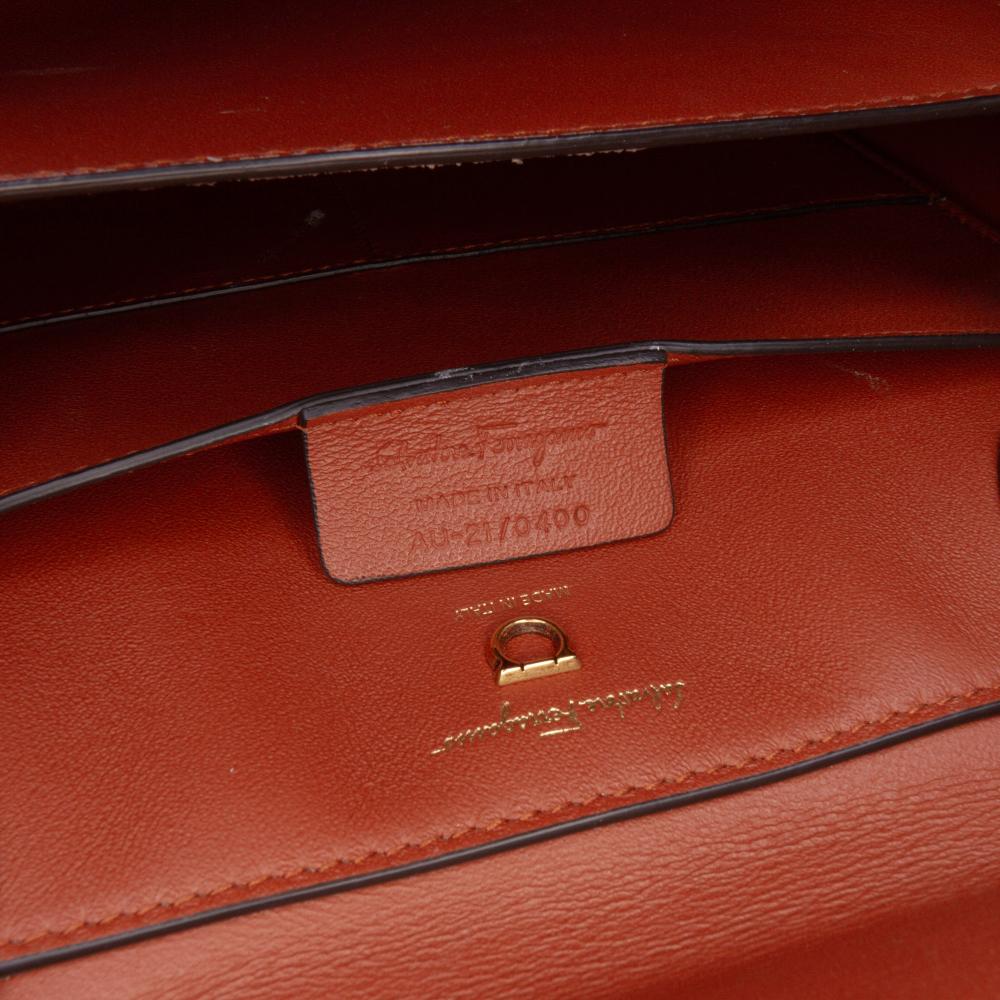 Ferragamo B Ferragamo Brown Calf Leather Gancini Trifolio Top Handle Bag Italy