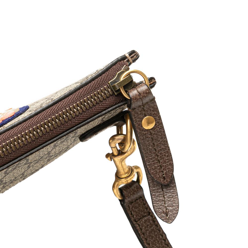 Gucci B Gucci Brown Beige Coated Canvas Fabric GG Supreme Web Butterfly Clutch Italy