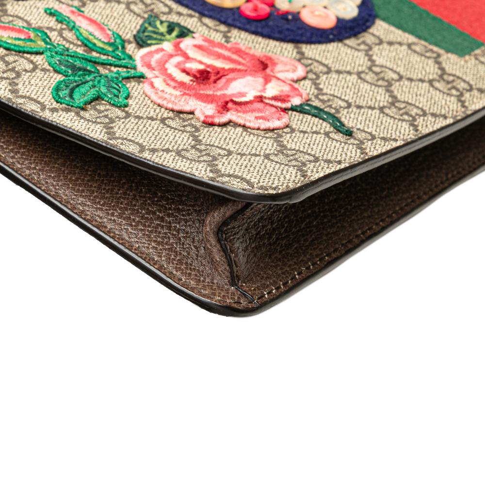 Gucci B Gucci Brown Beige Coated Canvas Fabric GG Supreme Web Butterfly Clutch Italy