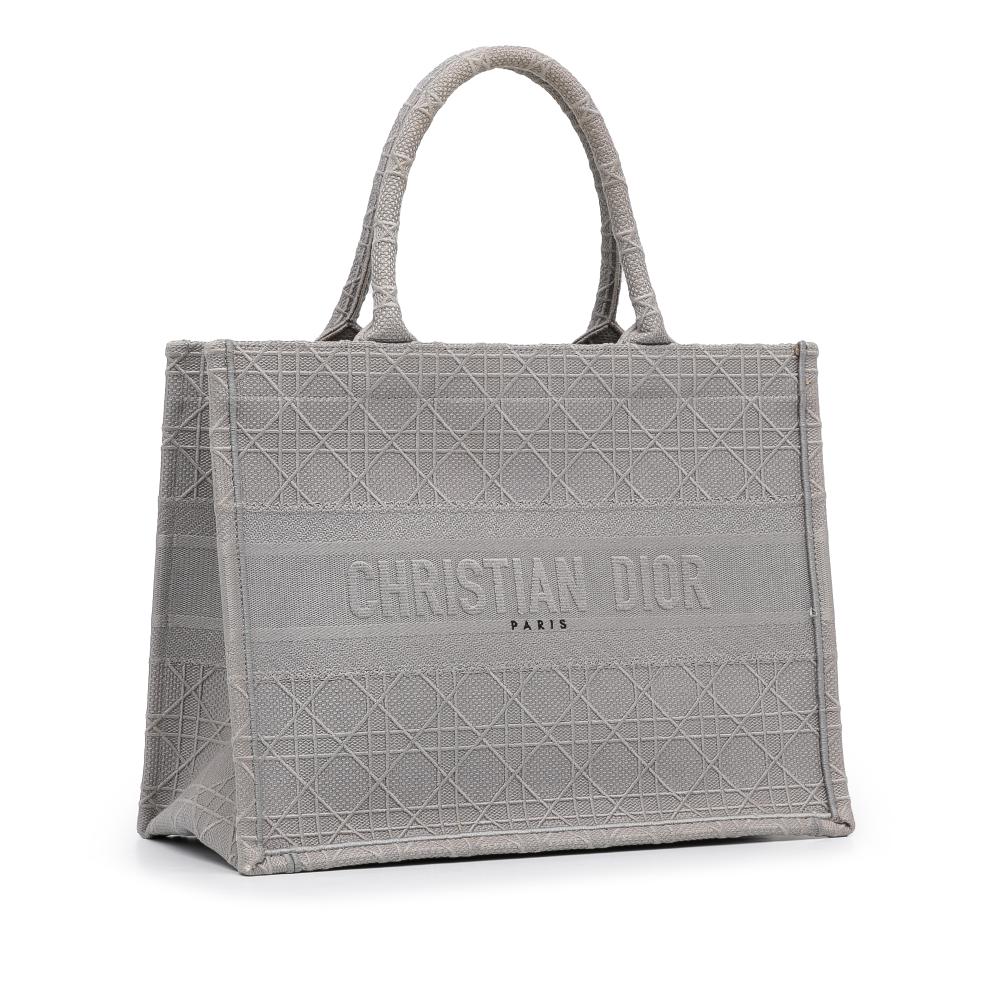 Christian Dior B Dior Gray Canvas Fabric Medium Cannage Embroidered Book Tote Italy