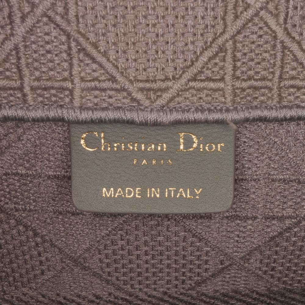 Christian Dior B Dior Gray Canvas Fabric Medium Cannage Embroidered Book Tote Italy