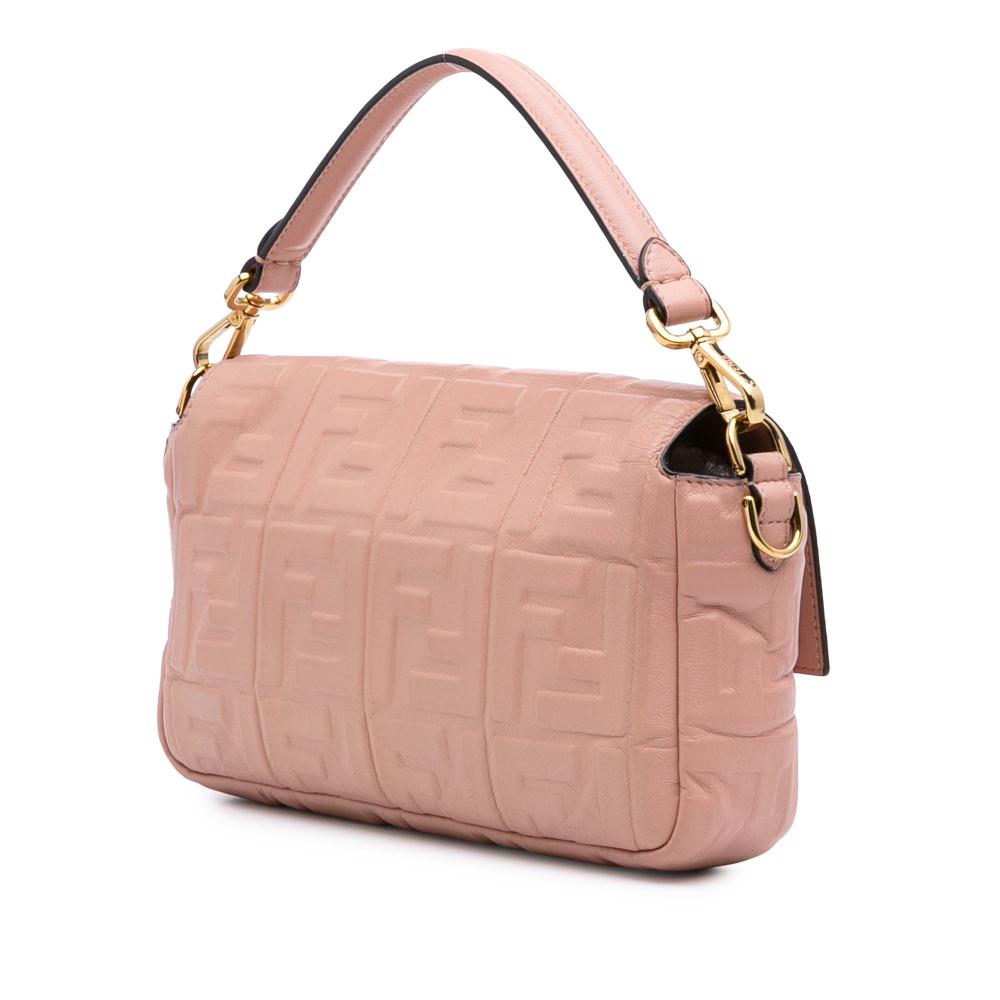 Fendi B Fendi Pink Calf Leather Zucca Embossed Baguette Satchel Italy
