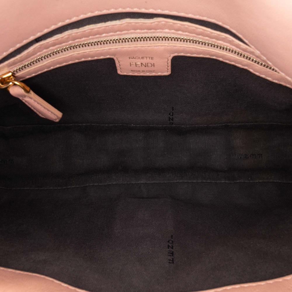 Fendi B Fendi Pink Calf Leather Zucca Embossed Baguette Satchel Italy