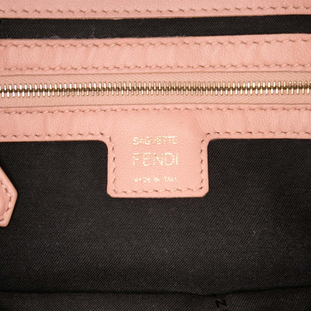 Fendi B Fendi Pink Calf Leather Zucca Embossed Baguette Satchel Italy