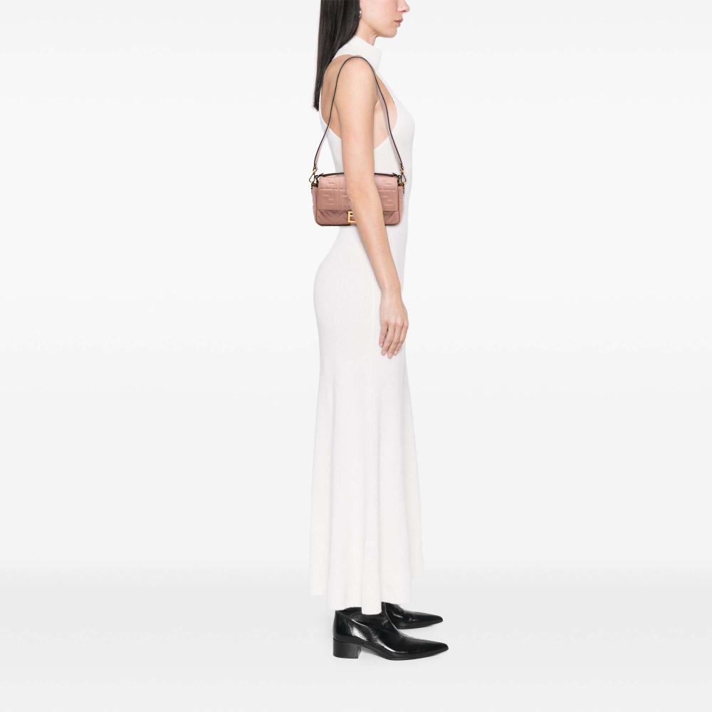 Fendi B Fendi Pink Calf Leather Zucca Embossed Baguette Satchel Italy