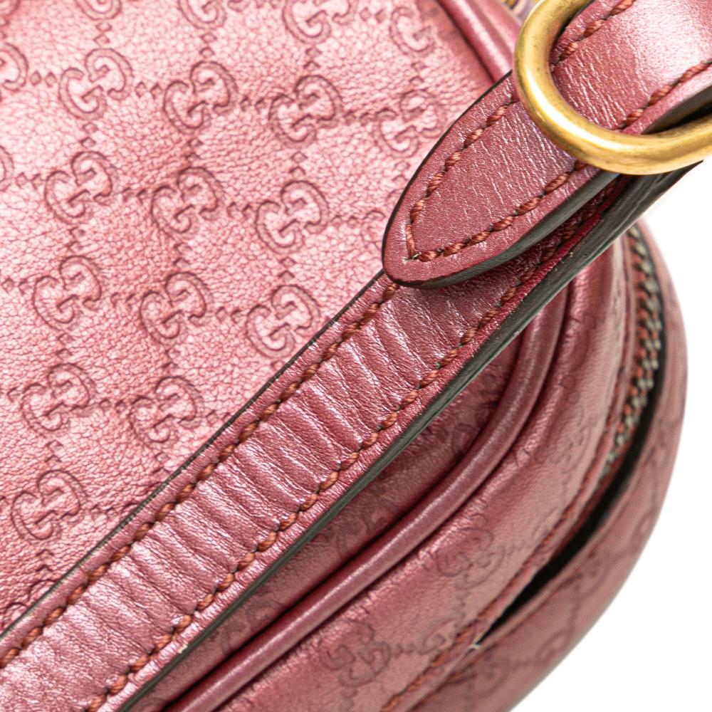 Gucci B Gucci Pink Calf Leather Metallic Microguccissima Sunshine Disco Camera Bag Italy