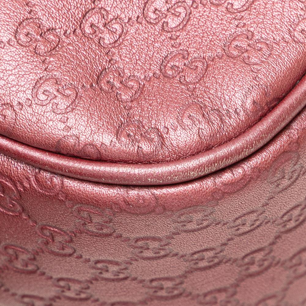 Gucci B Gucci Pink Calf Leather Metallic Microguccissima Sunshine Disco Camera Bag Italy