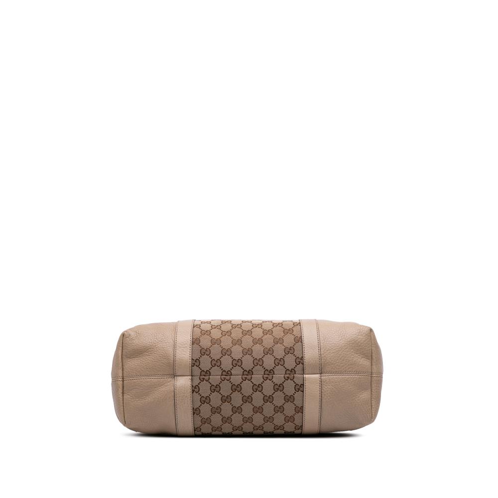 Gucci B Gucci Brown Beige with White Canvas Fabric GG Miss GG Tote Italy