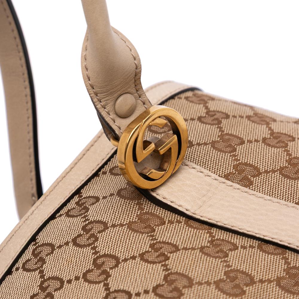 Gucci B Gucci Brown Beige with White Canvas Fabric GG Miss GG Tote Italy
