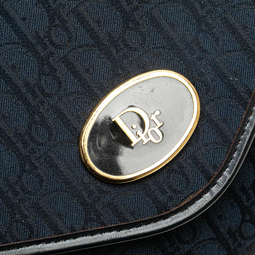 Christian Dior B Dior Blue Navy Canvas Fabric Oblique Chain Shoulder Bag France