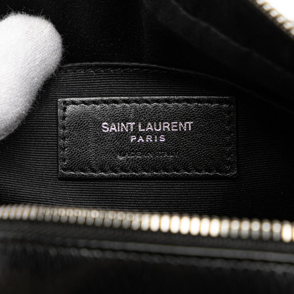 Saint Laurent B Saint Laurent Black Calf Leather Cracked Shiny skin Matelasse Tassel Monogram Lou Camera Bag Italy