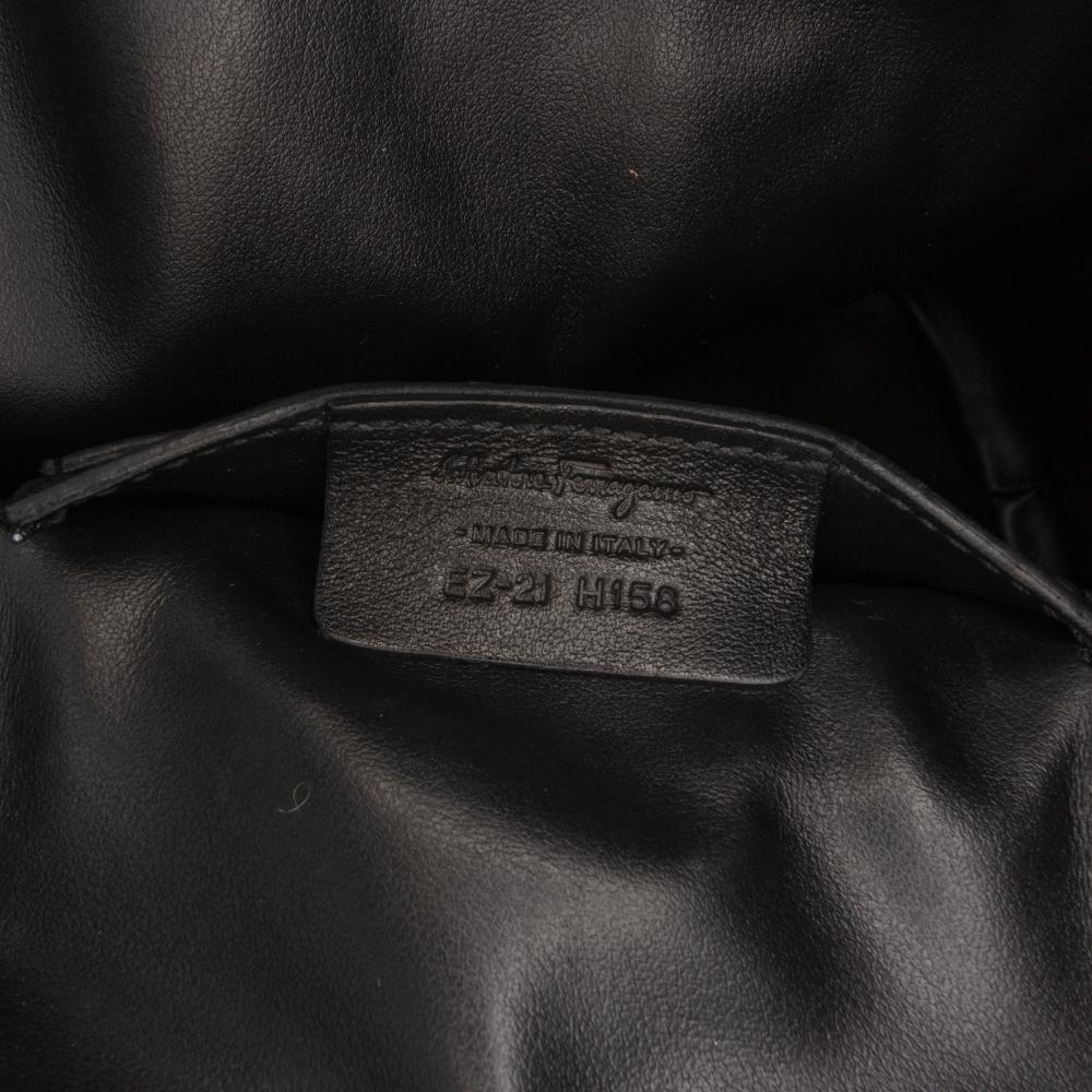 Ferragamo B Ferragamo Black Calf Leather Small Quilted Double Gancini Backpack Italy