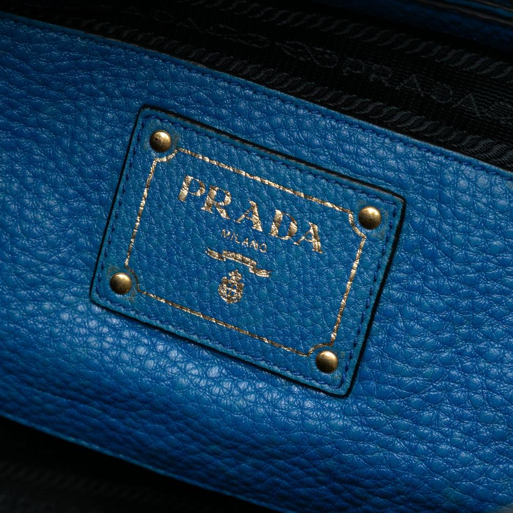 Prada B Prada Blue Calf Leather Vitello Daino Open Convertible Tote India