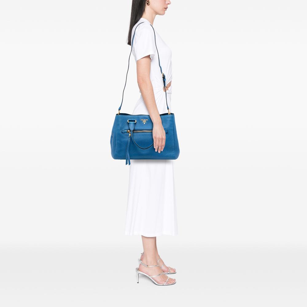 Prada B Prada Blue Calf Leather Vitello Daino Open Convertible Tote India