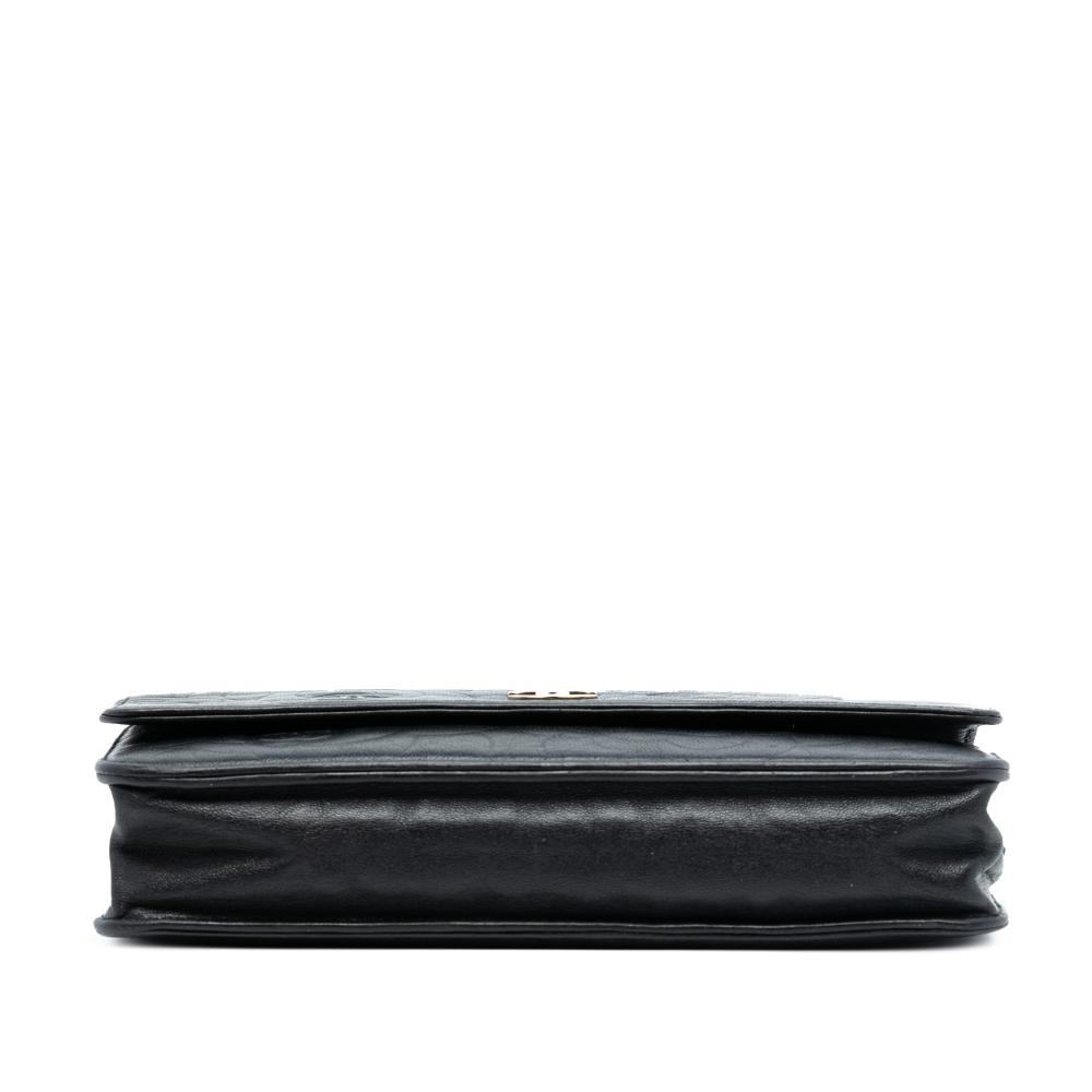 Chanel B Chanel Black Lambskin Leather Leather CC Embossed Lambskin Camellia Wallet On Chain France