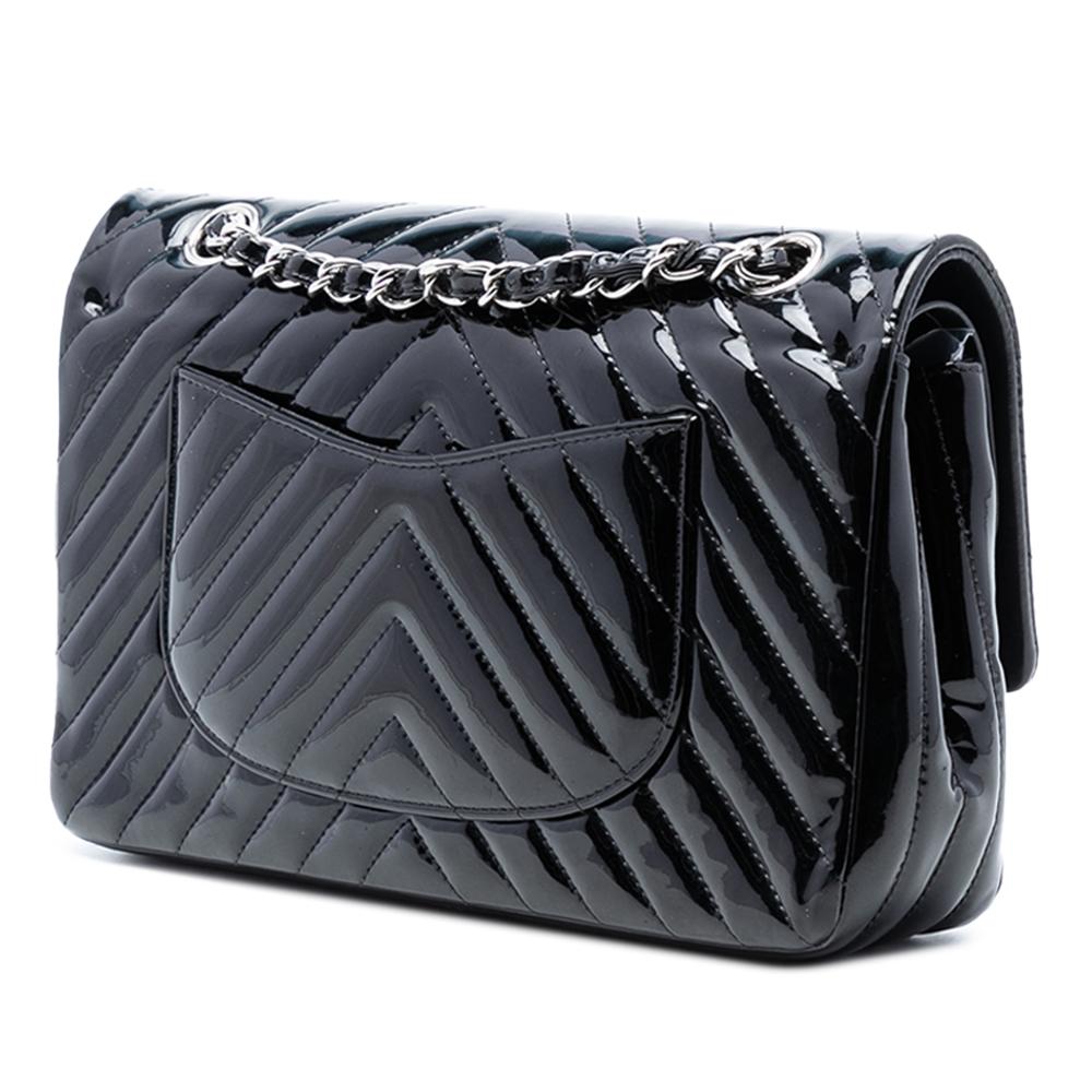 Chanel AB Chanel Black Patent Leather Leather Medium Classic Chevron Patent Double Flap France