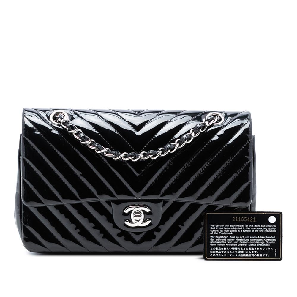 Chanel AB Chanel Black Patent Leather Leather Medium Classic Chevron Patent Double Flap France