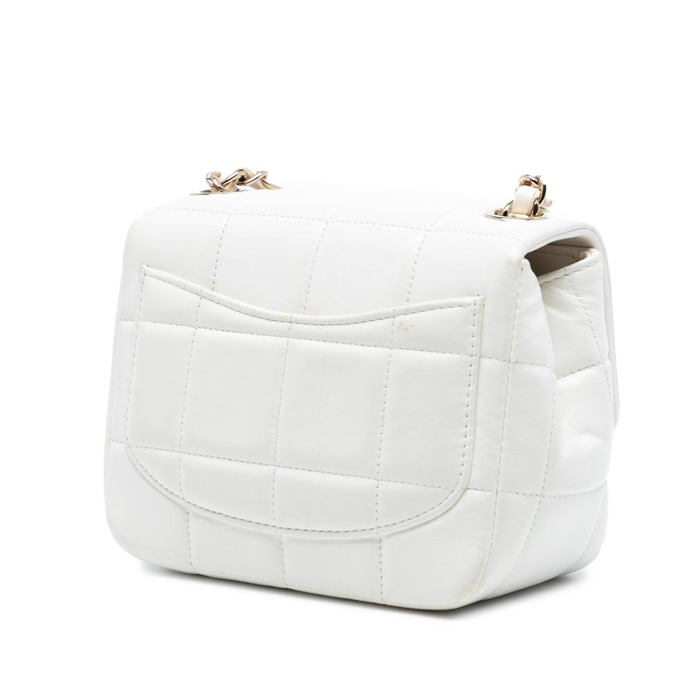 Chanel White Ivory Lambskin Leather Leather Mini Square Lambskin Resin Crystal Monacoco Flap France