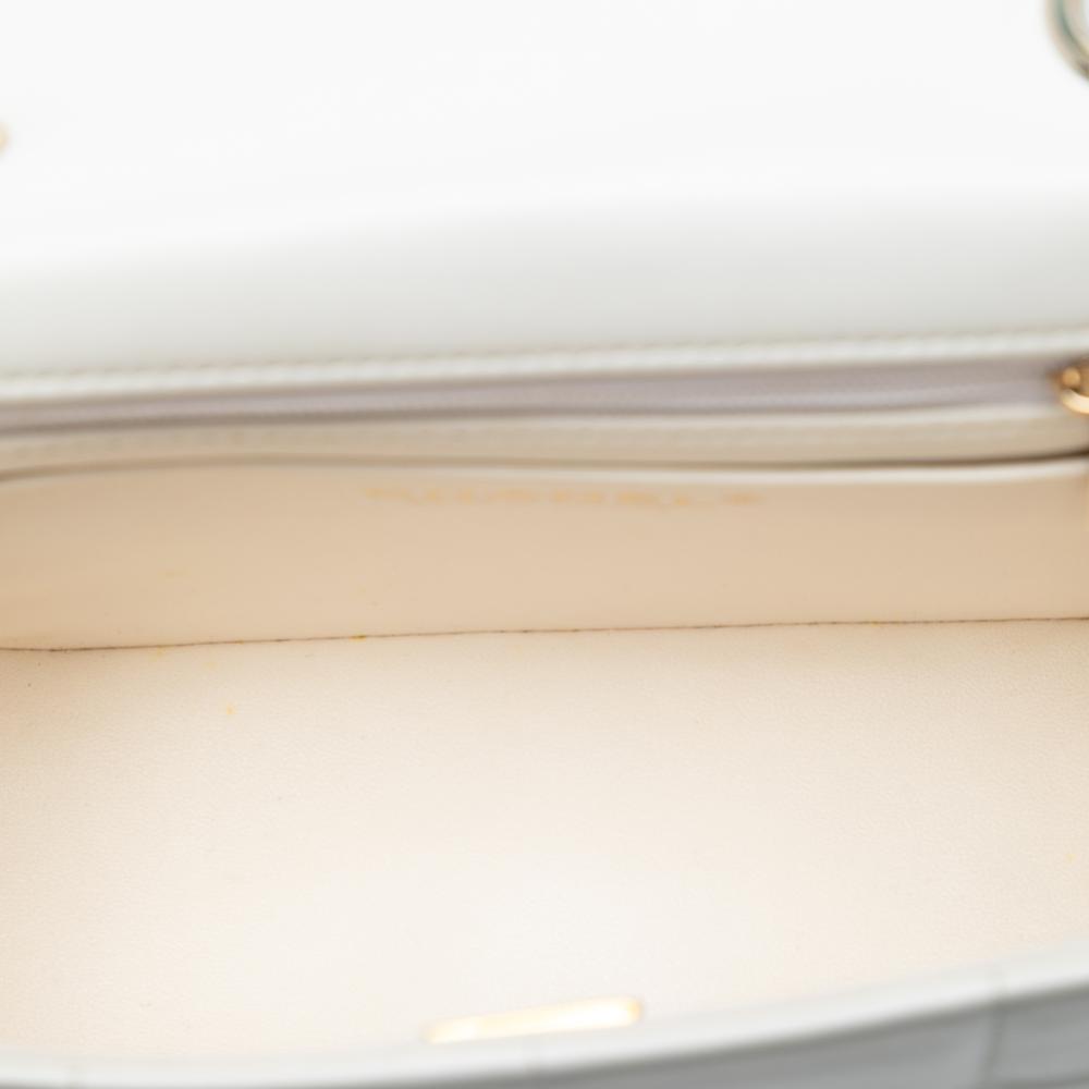 Chanel White Ivory Lambskin Leather Leather Mini Square Lambskin Resin Crystal Monacoco Flap France