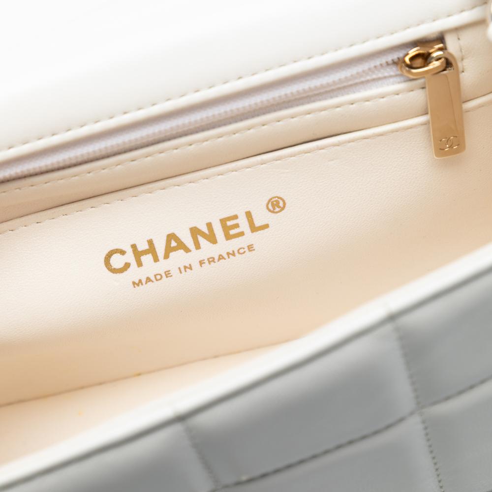 Chanel White Ivory Lambskin Leather Leather Mini Square Lambskin Resin Crystal Monacoco Flap France