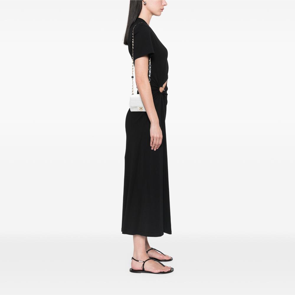 Chanel White Ivory Lambskin Leather Leather Mini Square Lambskin Resin Crystal Monacoco Flap France