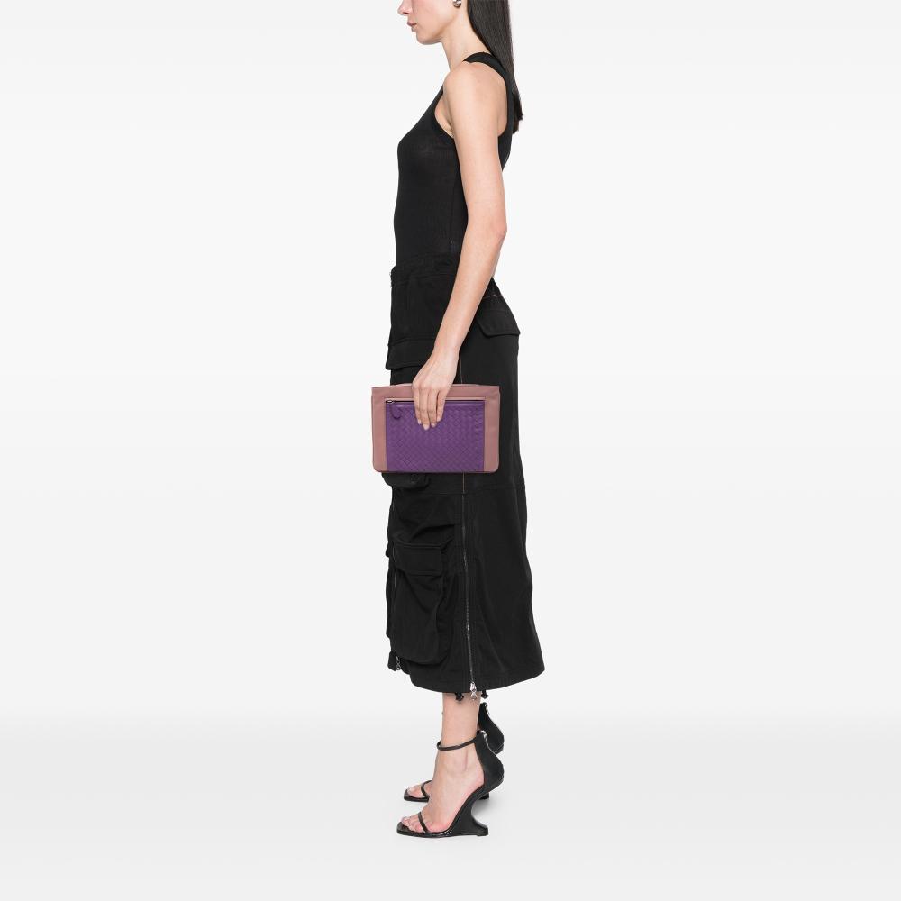 Bottega Veneta B Bottega Veneta Purple Nappa Leather Leather Bicolor Nappa Intrecciato Wristlet Clutch Italy