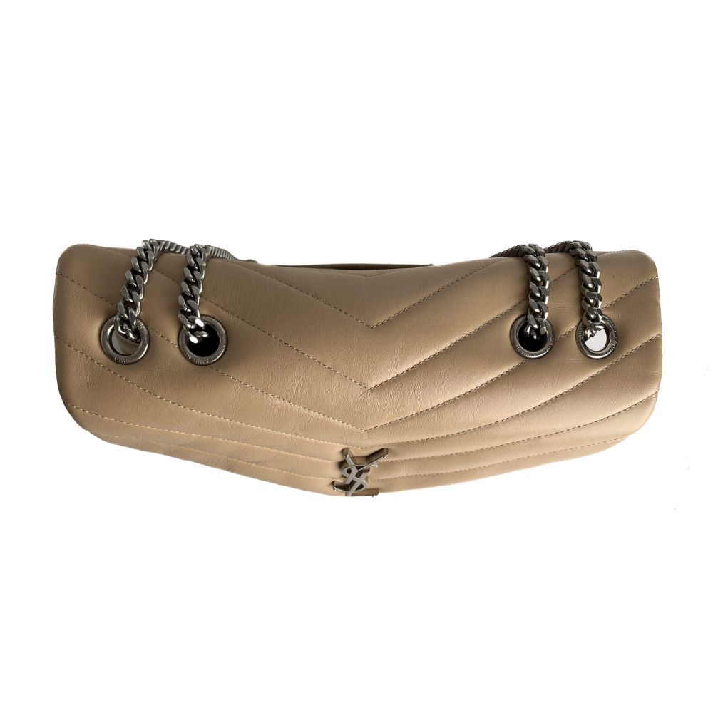 Saint Laurent Loulou Medium Leather Chevron Quilted Envelope Shoulder Bag Beige