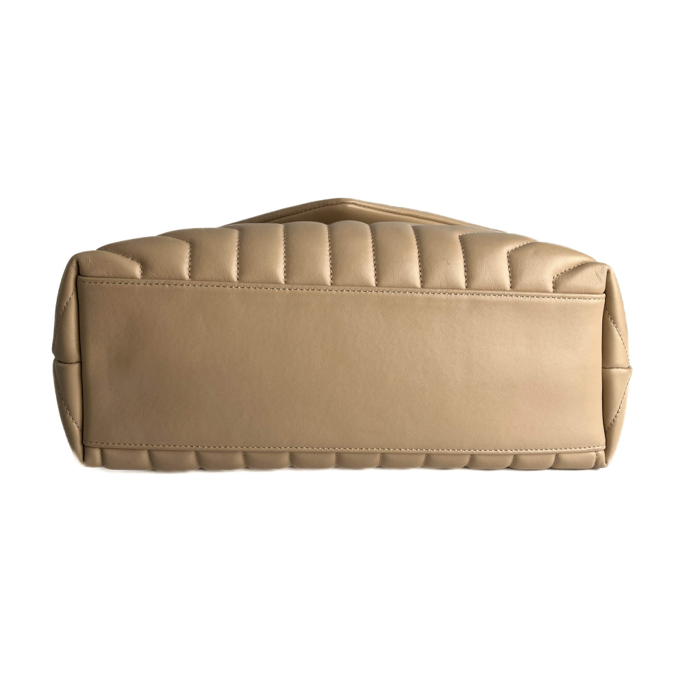 Saint Laurent Loulou Medium Leather Chevron Quilted Envelope Shoulder Bag Beige