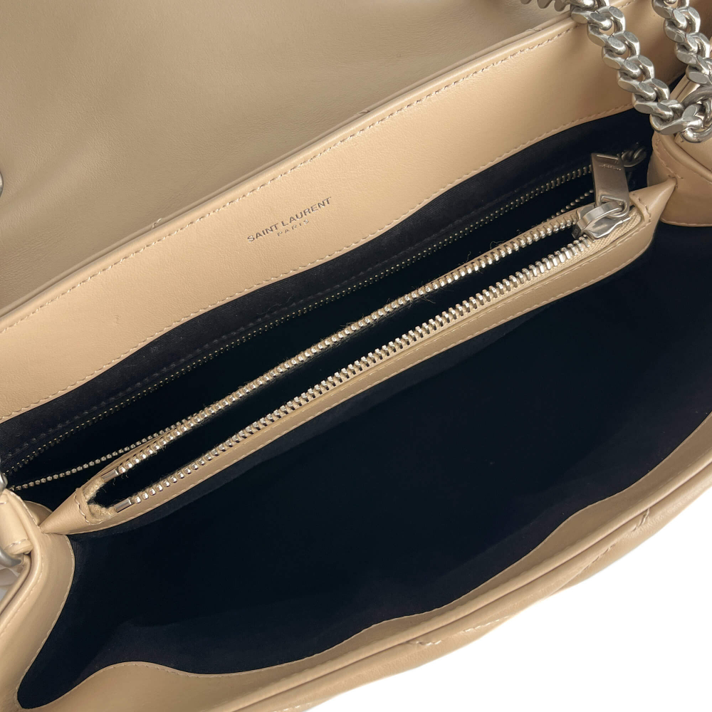 Saint Laurent Loulou Medium Leather Chevron Quilted Envelope Shoulder Bag Beige