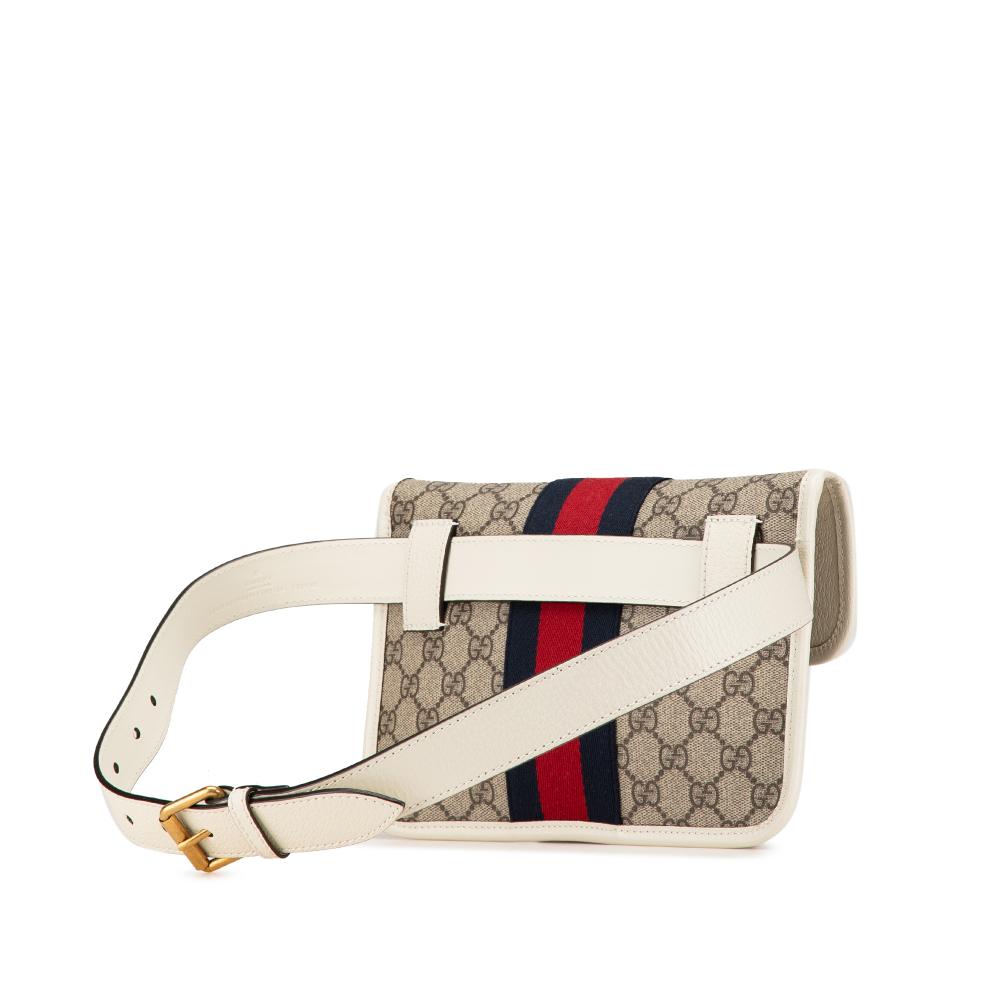 Gucci AB Gucci Brown Beige with White Coated Canvas Fabric GG Supreme Ophidia Belt Bag Italy