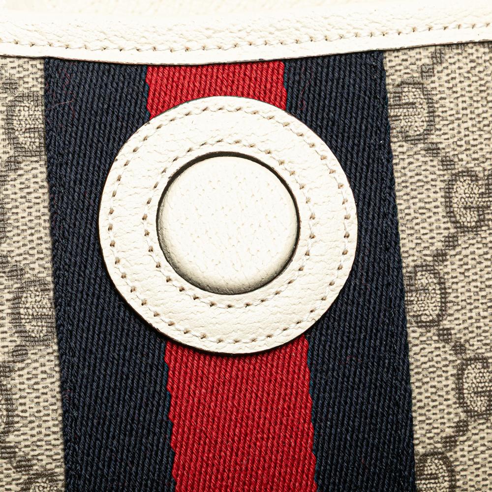 Gucci AB Gucci Brown Beige with White Coated Canvas Fabric GG Supreme Ophidia Belt Bag Italy