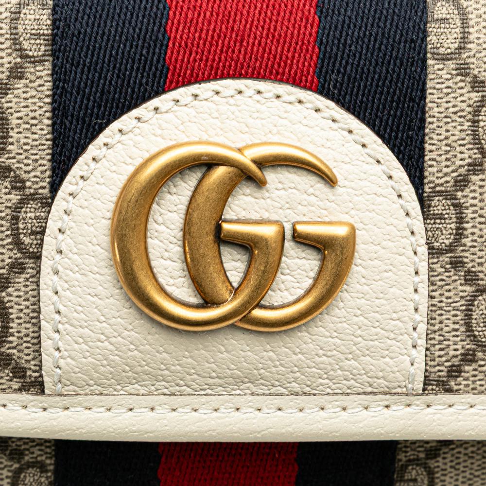 Gucci AB Gucci Brown Beige with White Coated Canvas Fabric GG Supreme Ophidia Belt Bag Italy