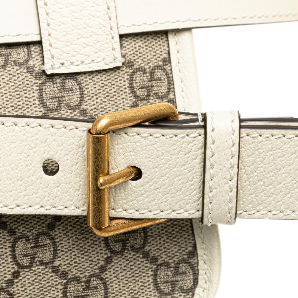 Gucci AB Gucci Brown Beige with White Coated Canvas Fabric GG Supreme Ophidia Belt Bag Italy