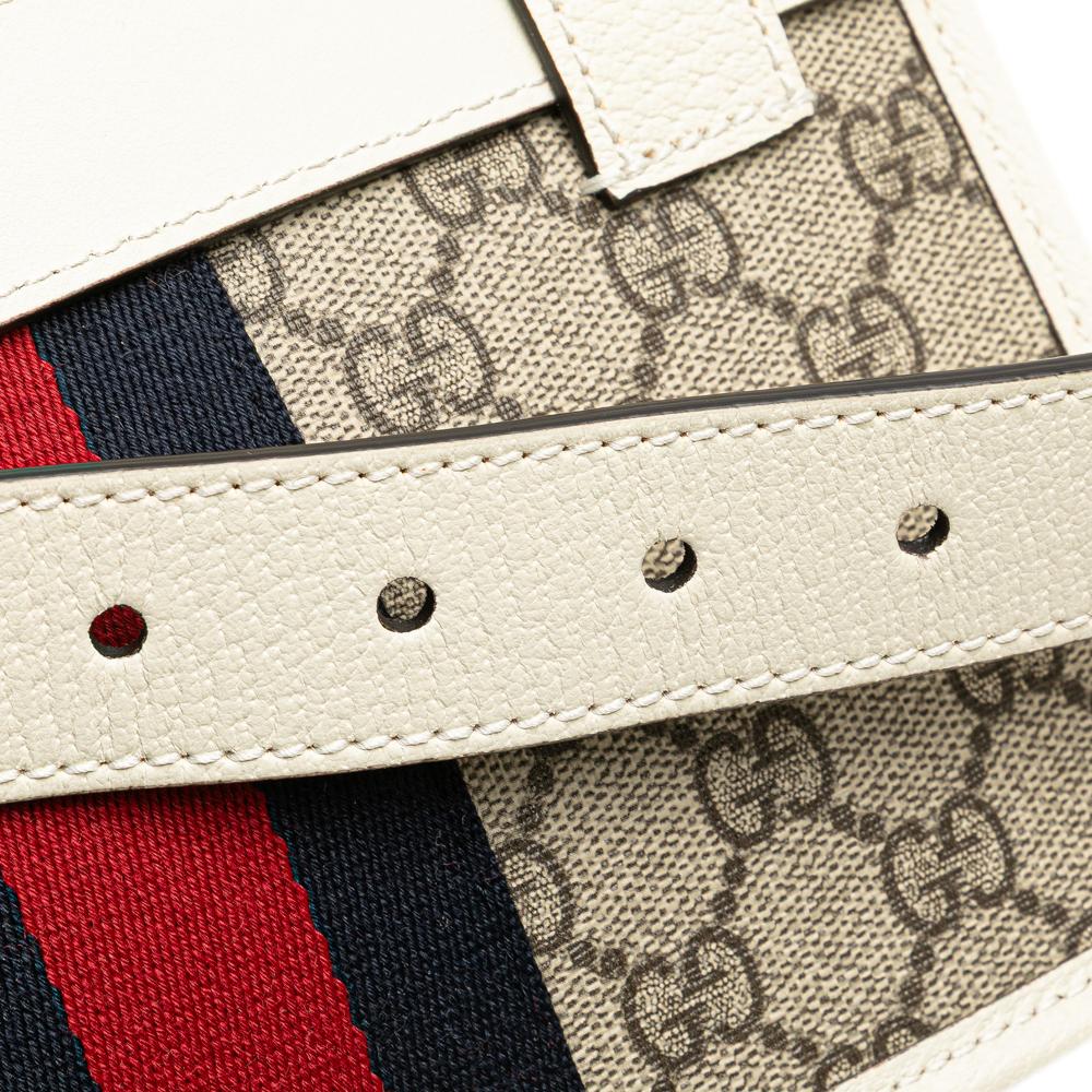 Gucci AB Gucci Brown Beige with White Coated Canvas Fabric GG Supreme Ophidia Belt Bag Italy