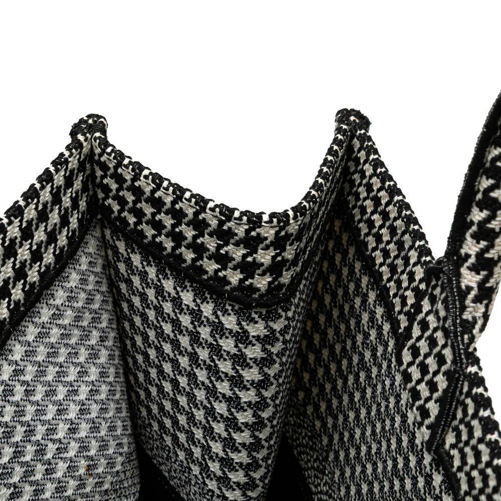 Christian Dior B Dior Black Canvas Fabric Large Houndstooth Embroidered Book Tote Italy