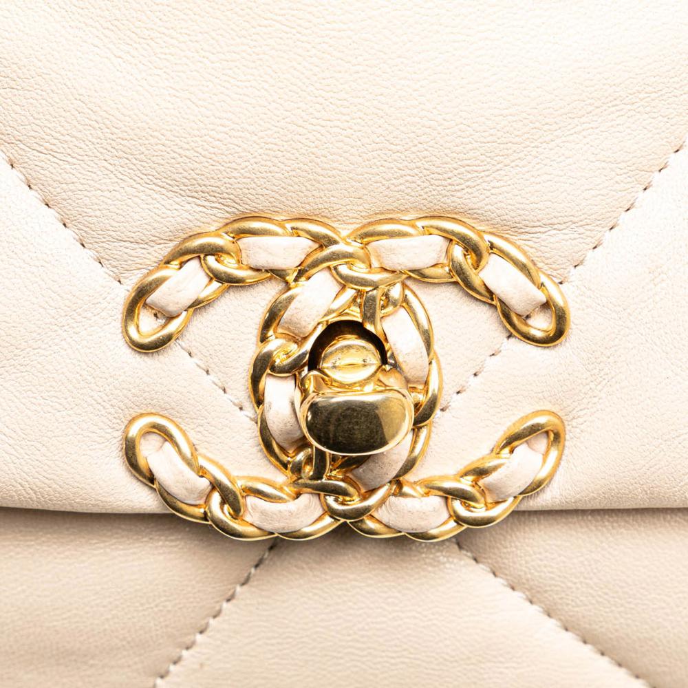 Chanel B Chanel Brown Beige Lambskin Leather Leather Large Lambskin 19 Flap Italy