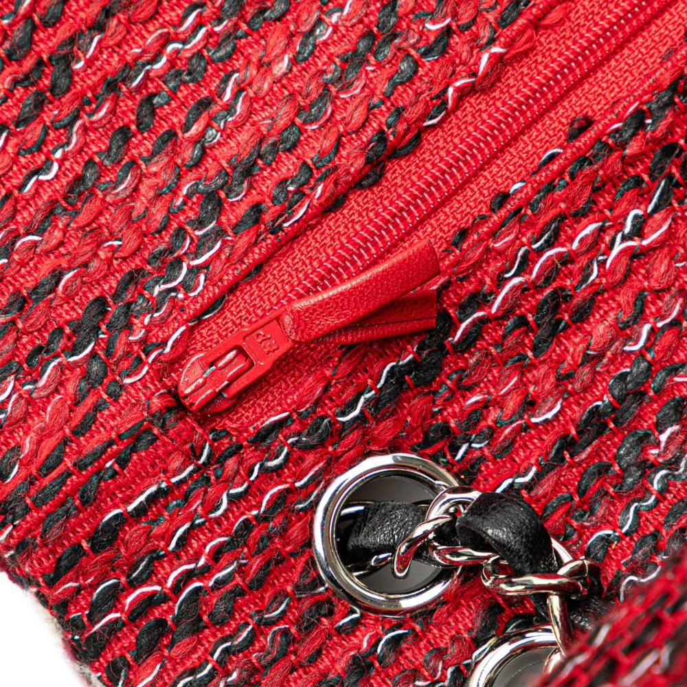 Chanel B Chanel Red Tweed Fabric Medium Braided Charms Double Flap France