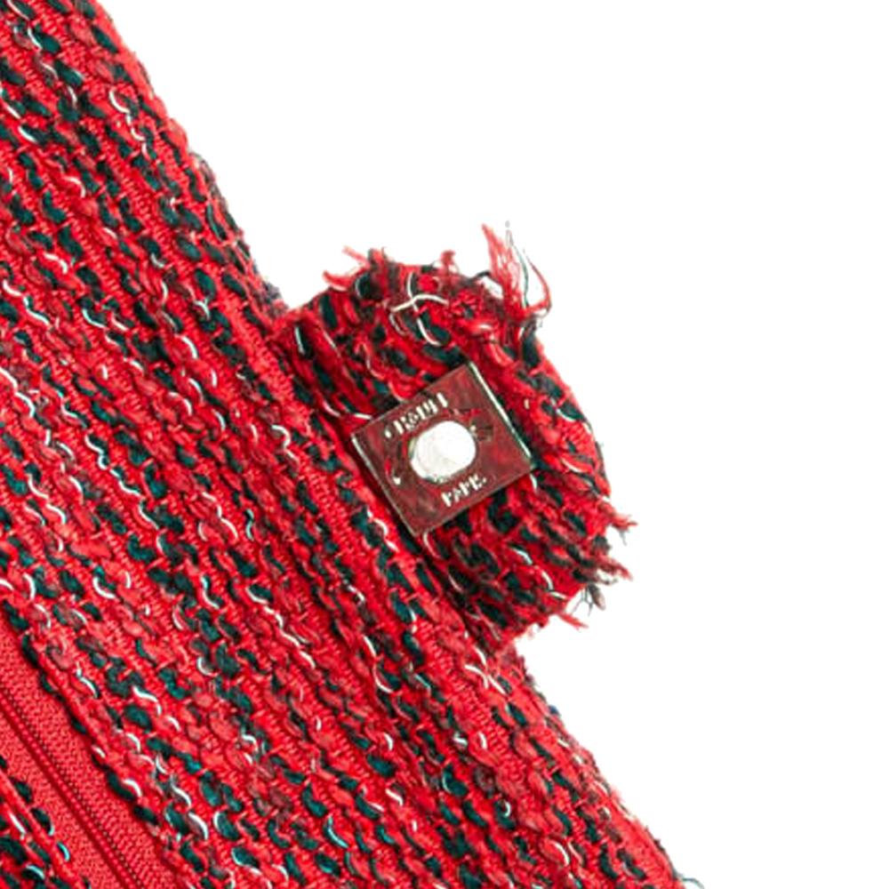 Chanel B Chanel Red Tweed Fabric Medium Braided Charms Double Flap France