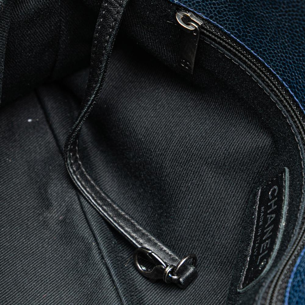 Chanel B Chanel Blue Dark Blue Caviar Leather Leather Quilted Iridescent Caviar Chic Shopping Tote Italy