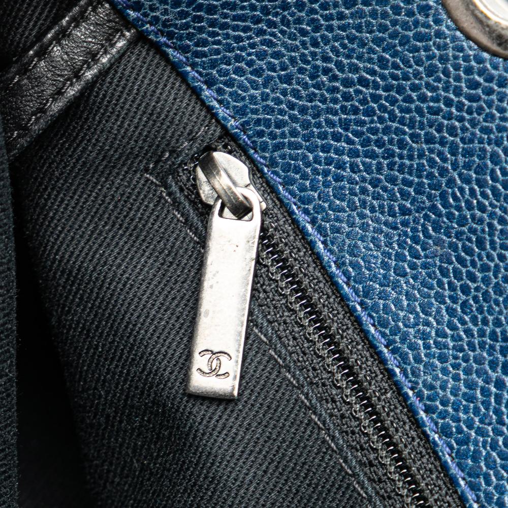 Chanel B Chanel Blue Dark Blue Caviar Leather Leather Quilted Iridescent Caviar Chic Shopping Tote Italy