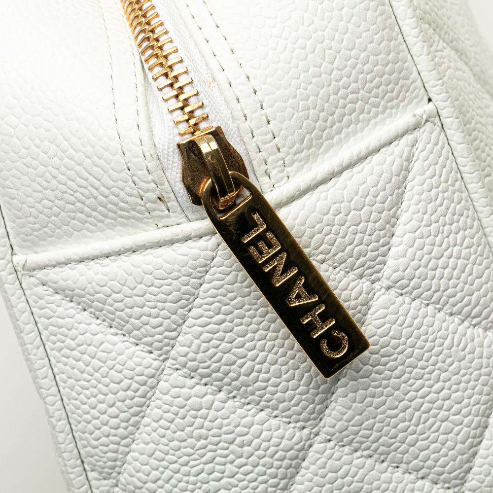 Chanel B Chanel White Caviar Leather Leather CC Quilted Caviar Bowling Bag France