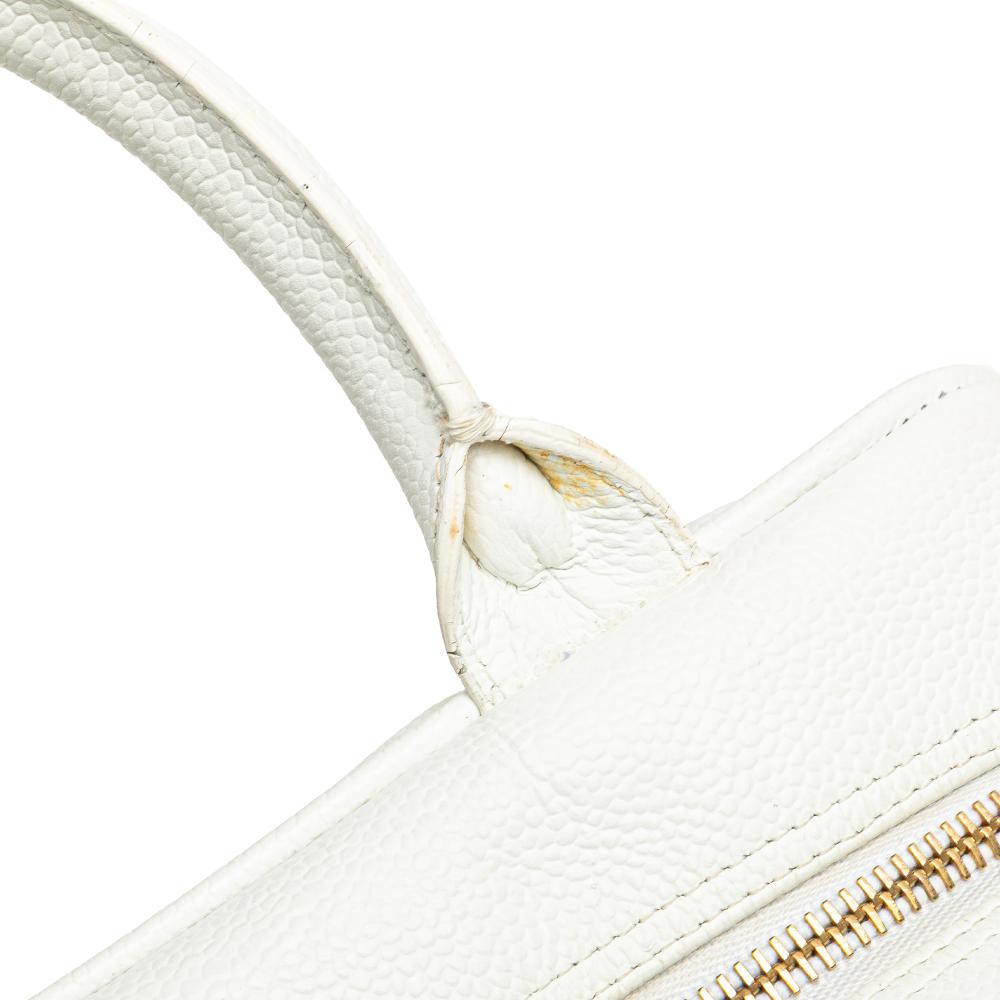 Chanel B Chanel White Caviar Leather Leather CC Quilted Caviar Bowling Bag France