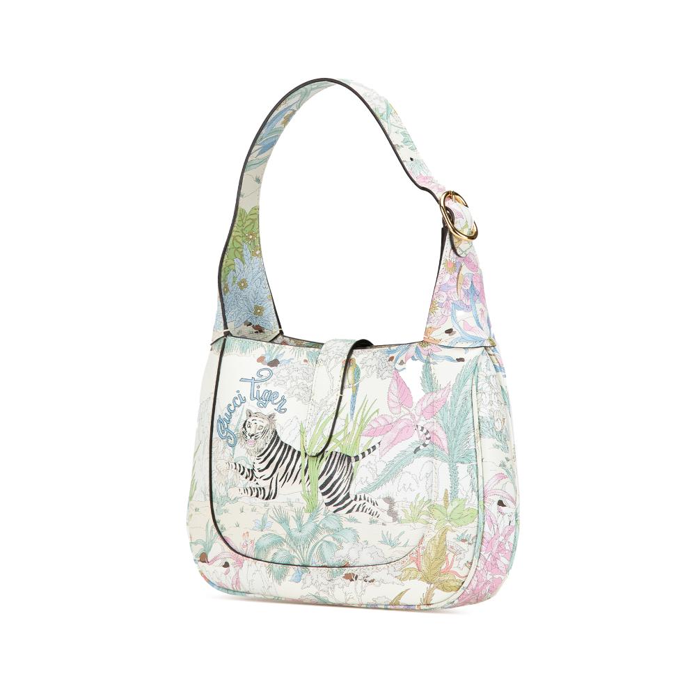 Gucci AB Gucci White Calf Leather Yuko Higuchi Small skin Floral Print Jackie 1961 Italy