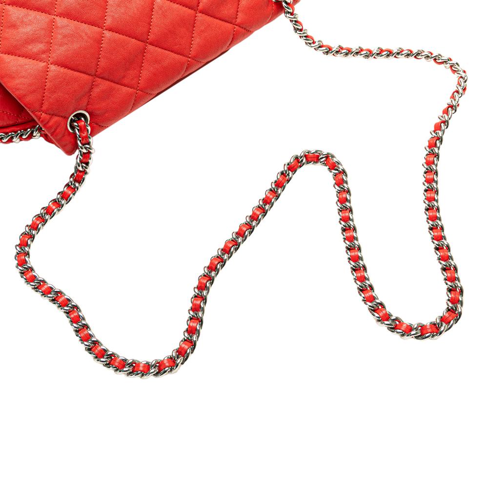 Chanel B Chanel Red Lambskin Leather Leather Large Quilted Lambskin Chain Around Flap Italy
