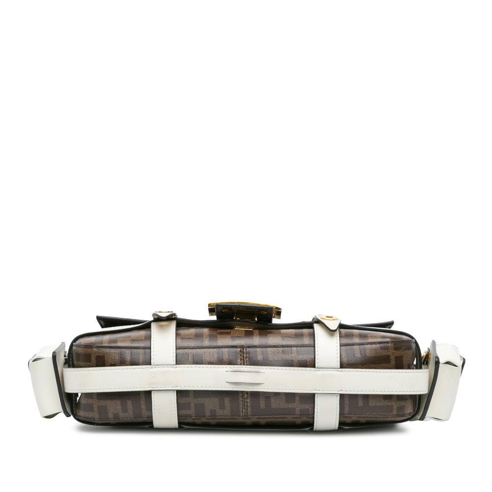Fendi B Fendi Brown with White Coated Canvas Fabric Zucca Glazed Cage Baguette Satchel Italy