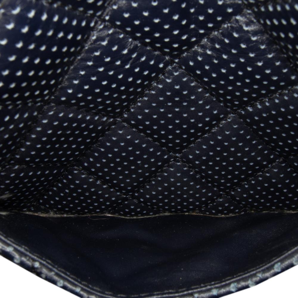 Chanel AB Chanel Blue Navy Lambskin Leather Leather CC Quilted Perforated Lambskin Single Flap Italy
